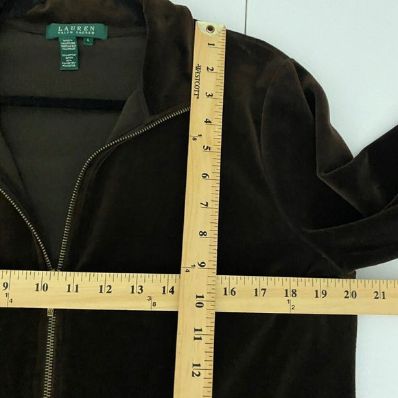 Lauren Ralph Lauren Zip Velvet Jacket Brown Pockets Womens Large - Picture 7 of 8